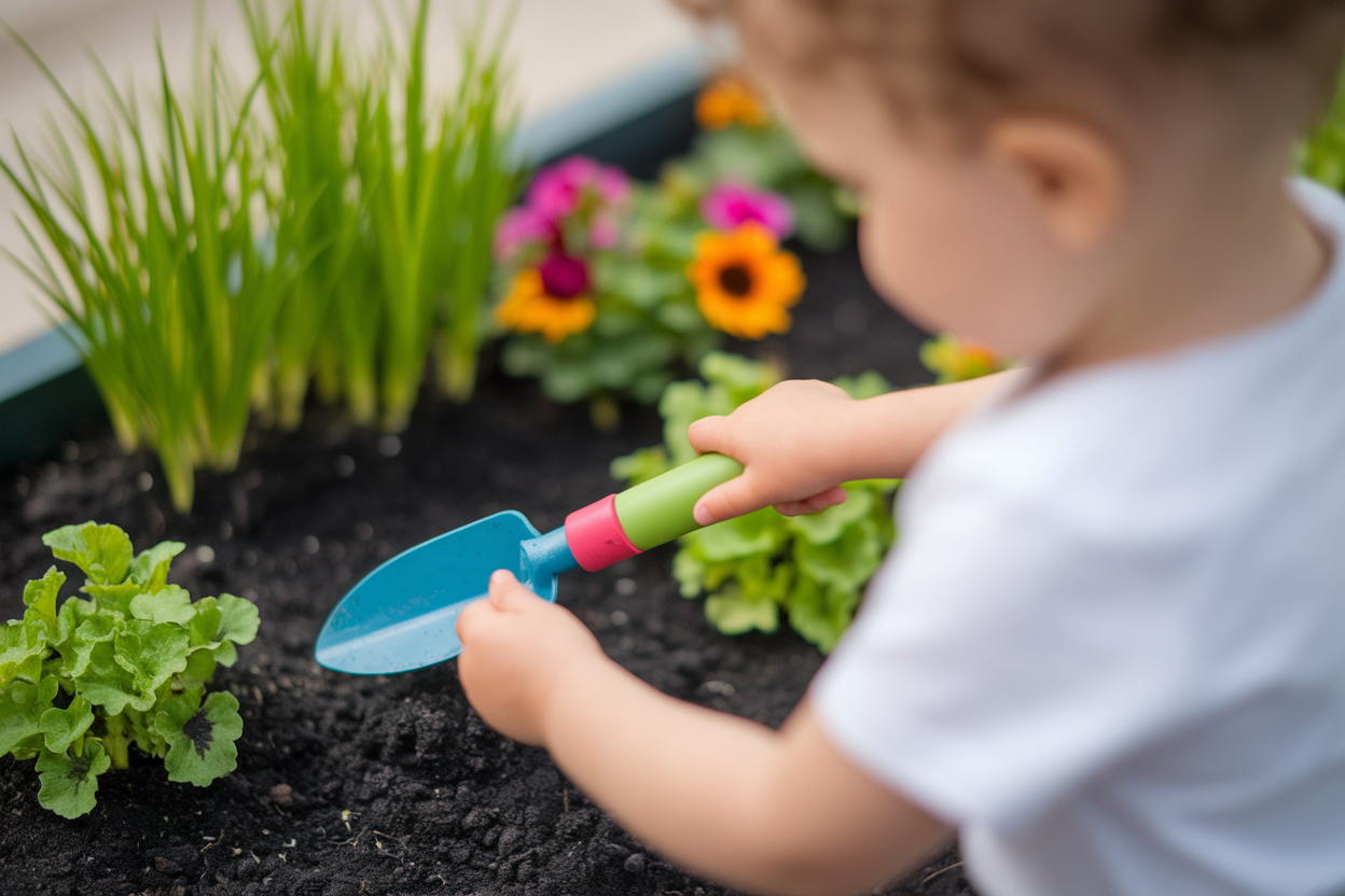 Outil de jardinage pour enfants - SALUTUYA - Rteaux à pelle - Couleurs vives - Manche en bois